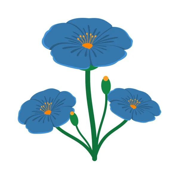 Modré Lněné Květy Bílém Pozadí Izometrické Vektorové Ilustrace — Stockový vektor