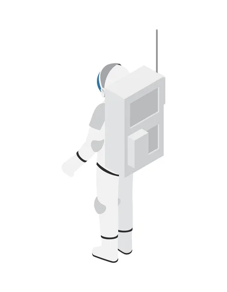 Astronauta Isométrico Traje Espacial Blanco Vista Posterior Vector Ilustración — Vector de stock