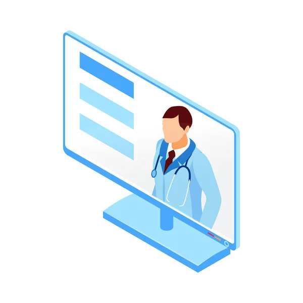 Online Ιατρική Διαβούλευση Ισομετρική Εικονίδιο Οθόνη Υπολογιστή Διανυσματική Απεικόνιση — Διανυσματικό Αρχείο