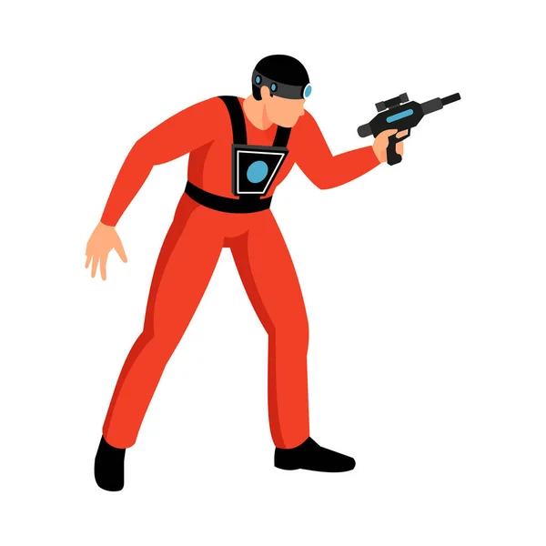 Muž Laser Tag Herní Hráč Znak Zbraní Izometrické Vektorové Ilustrace — Stockový vektor