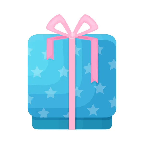 Blauw Kartonnen Geschenkdoos Met Roze Lint Vlakke Stijl Vector Illustratie — Stockvector