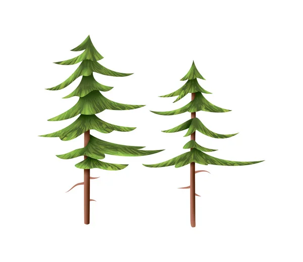 Twee Realistische Dennenbomen Witte Achtergrond Vector Illustratie — Stockvector