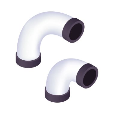 Bent boruları izometrik izole edilmiş 3d vektör çizimi