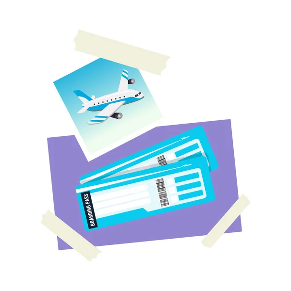 Träume Vision Board Reisefotos Mit Flugzeug Und Tickets Flache Icon — Stockvektor