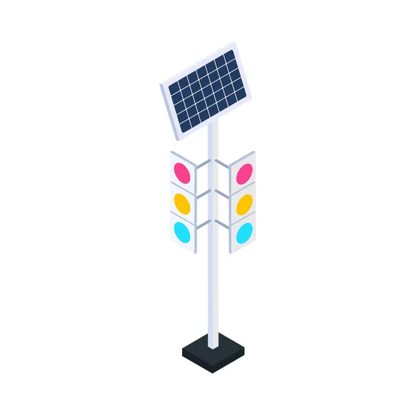Ikon Kota Cerdas Dengan Panel Surya Lampu Lalu Lintas Vektor - Stok Vektor