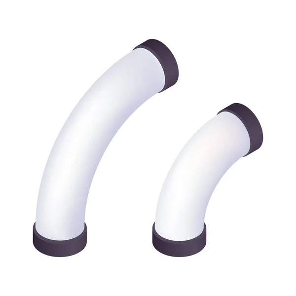 Dois Tubos Curvados Isométricos Fundo Branco Isolado Ilustração Vetorial — Vetor de Stock