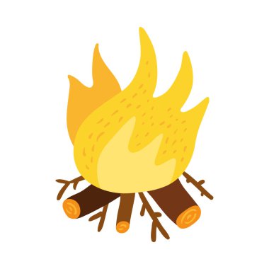 Düz stil vektör illüstrasyonunda kamp ateşi simgesi