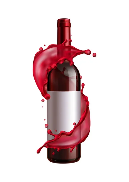Bottiglia Schizzi Vino Rosso Illustrazione Vettoriale Realistica — Vettoriale Stock