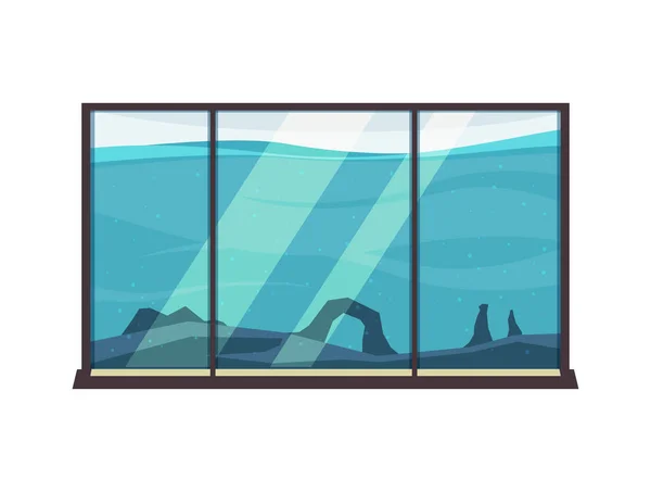 Leeres Delfinarium Oder Ozeanarium Aquarium Mit Blauem Wasser Flachvektorillustration — Stockvektor