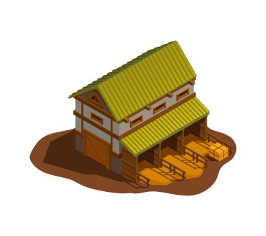 Isometric ortaçağ ahırı 3D vektör illüstrasyonu