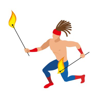 Sirk sanatçısı ateş gösterisi izometrik vektör çizimi yapıyor