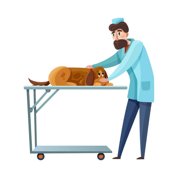 Veteriner Muayenesi Köpeği Veteriner Kliniğindeki Düz Vektör Illüstrasyonunda Masada — Stok Vektör