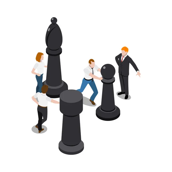 Business Coaching Seminar Isometrisches Konzept Mit Menschen Die Schachfiguren Bewegen — Stockvektor
