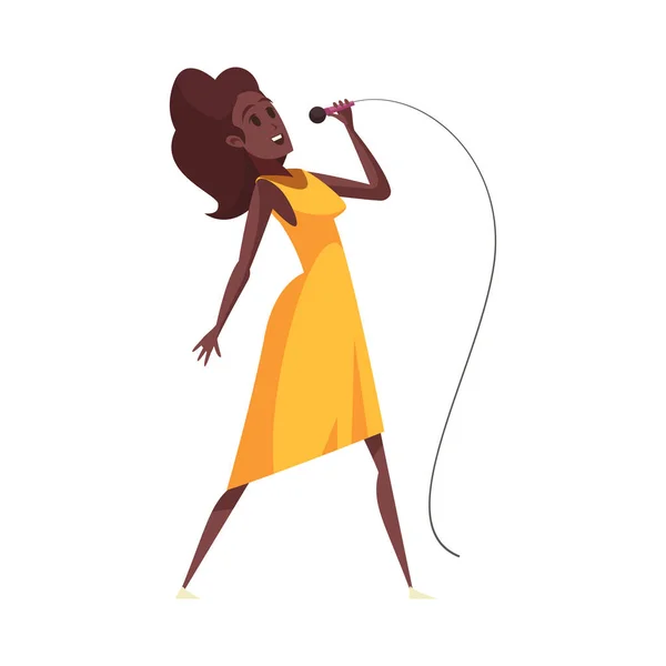 Cantora Jazz Feminina Cantando Com Microfone Desenho Animado Ilustração Vetorial — Vetor de Stock