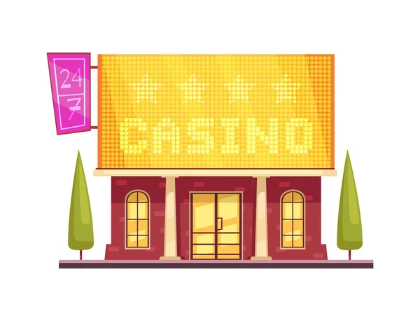 Ilustração Exterior Vetor Dos Desenhos Animados Edifício Brilhante Casino — Vetor de Stock