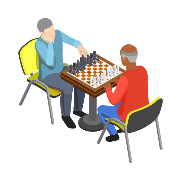Zwei Ältere Männer Spielen Schach Isometrische Vektorillustration — Stockvektor