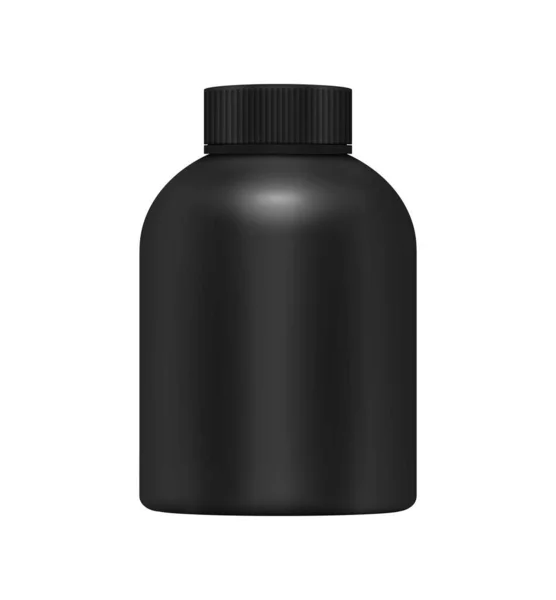 Schwarze Plastikdose Für Sporternährung Leer Realistische Vektorillustration — Stockvektor