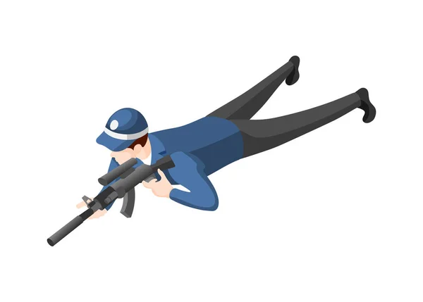 Rendőrtiszt Géppuska Izometrikus Vektor Illusztrációval — Stock Vector