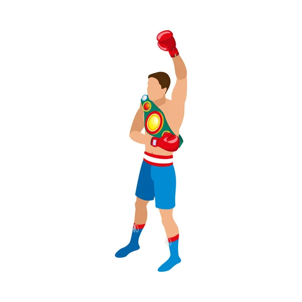 带冠军带矢量插图的等距拳击手获胜者 — 图库矢量图片