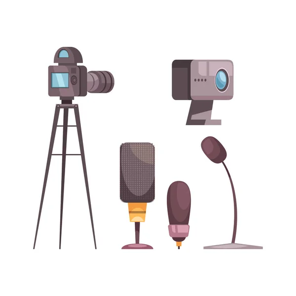 Блоггер Vlogger Оборудование Фото Видео Камерами Микрофонами Мультипликационные Векторные Иллюстрации — стоковый вектор