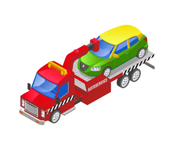 汽车服务拖车运输汽车等距图标3D矢量插图 — 图库矢量图片
