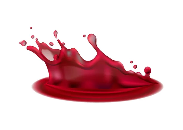 白の背景に赤ワインやジュースのスプラッシュ現実的なベクトルイラスト — ストックベクタ