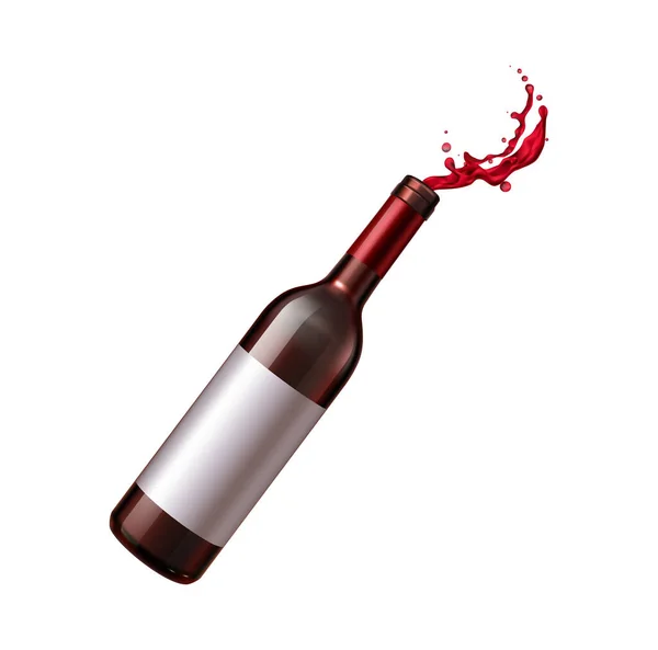 赤ワインスプラッシュベクトルイラストと現実的なボトル — ストックベクタ