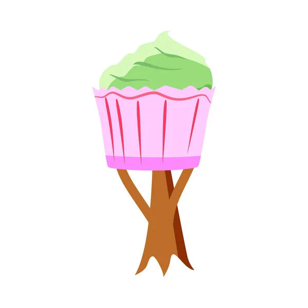 Sladký Cupcake Strom Pro Bonbóny Země Ploché Vektorové Ilustrace — Stockový vektor