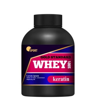 Spor besleyici beyaz protein siyah kavanoz gerçekçi vektör çizimi
