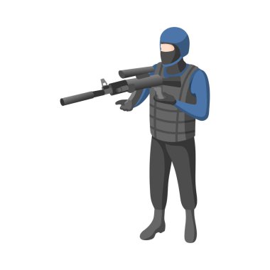 Saldırı tüfeği ve izometrik vektör çizimi olan SWAT ekibi askeri.