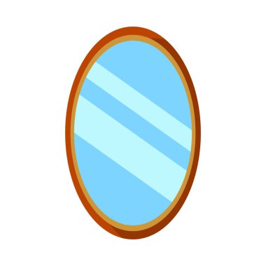 Beyaz arkaplan düz vektör illüstrasyonunda tahta çerçeveli oval ayna