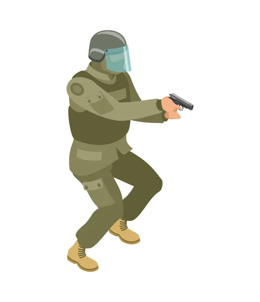 Militare Forze Speciali Soldato Con Pistola Icona Isometrica Vettoriale Illustrazione — Vettoriale Stock
