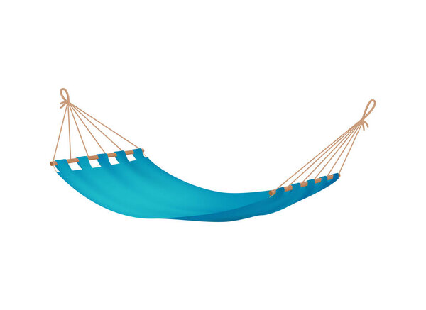 Realistic blue fabric hammock hanging with ropes vector illustration