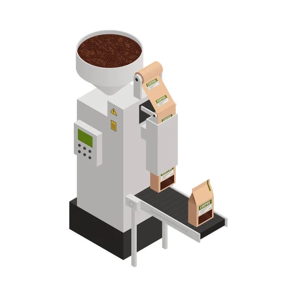 Kahve Endüstrisi Ambalaj Ekipmanı Vektör Illüstrasyonu Ile Izometrik Ikon Üretimi — Stok Vektör