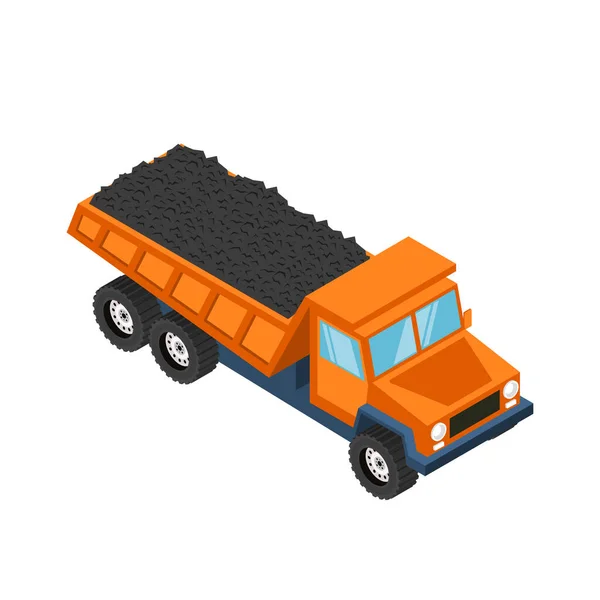 Izometryczny Pomarańczowy Samochód Ciężarowy Transportujący Węgiel Wektor Ilustracji — Wektor stockowy