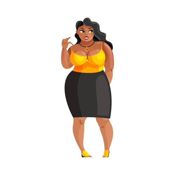 Sexy Plump Brunette Woman White Background Flat Vector Illustration — Stock Vector