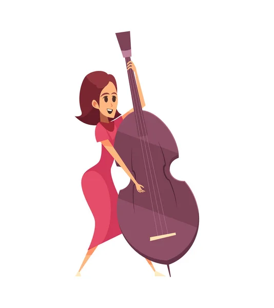 Feliz Músico Jazz Feminino Tocando Violoncelo Cartoon Vector Ilustração — Vetor de Stock