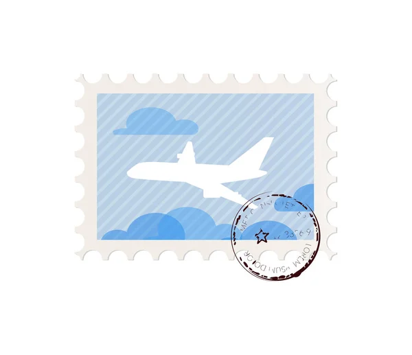Timbre Postal Réaliste Avec Illustration Vectorielle Avion — Image vectorielle