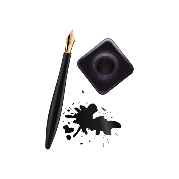 Реалістична Чорнильна Ручка Чорнильні Плями Білому Тлі Векторні Ілюстрації — стоковий вектор