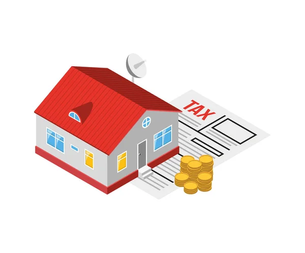 Isométrico Imposto Habitação Imposto Ícone Vetor Ilustração — Vetor de Stock