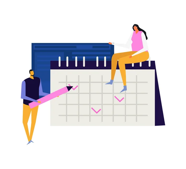 Menschen Und Schnittstellen Teamwork Flaches Symbol Mit Menschen Mit Kalendervektorillustration — Stockvektor