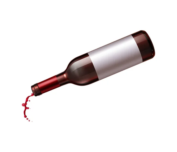 Kırmızı Şarap Şişeden Fışkırıyor Gerçekçi Vektör Çizimi — Stok Vektör