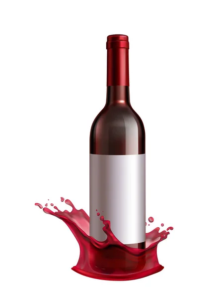 赤ワインベクトルイラストのスプラッシュで現実的なボトル — ストックベクタ