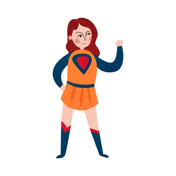 Girl Wearing Halloween Costume Superhero Flat Vector Illustration — Stock Vector