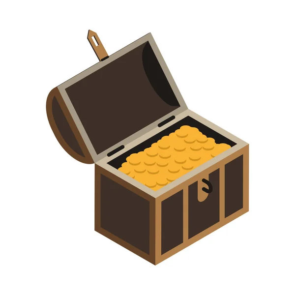 Old Treasure Chest Gold Coins Isometric Icon Vector Illustration — Stock Vector