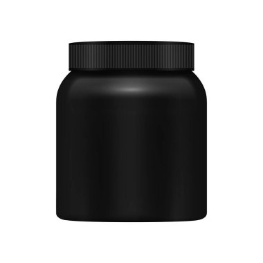 Gerçekçi boş siyah spor beslenme kavanozu vektör çizimi