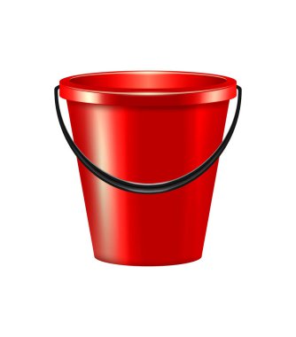 Beyaz arkaplan vektör illüstrasyonunda gerçekçi kırmızı plastik kova