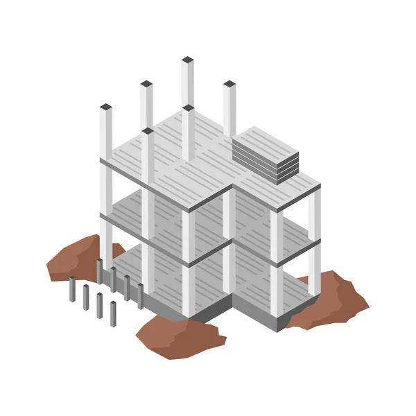 Unfinished Building Constriction Site Isometric Icon Vector Illustration — 스톡 벡터