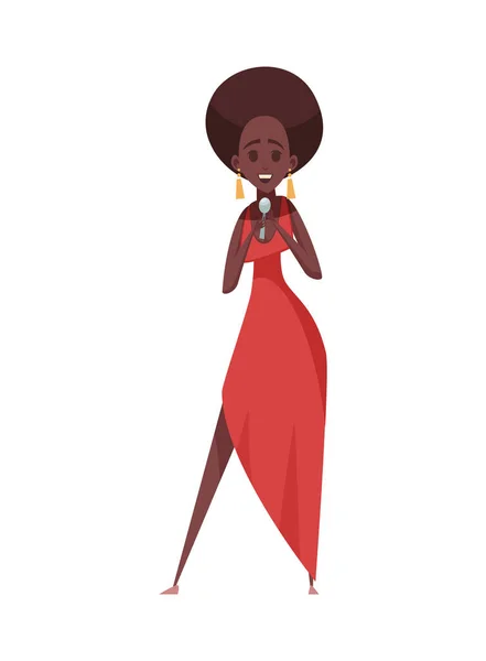 Γυναίκα Τραγουδίστρια Της Τζαζ Φορώντας Κόκκινο Φόρεμα Εικονογράφηση Φορέα Κινουμένων — Διανυσματικό Αρχείο