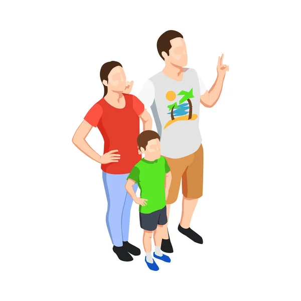 Familia Tomando Foto Grupo Durante Las Vacaciones Isométrica Vector Ilustración — Vector de stock